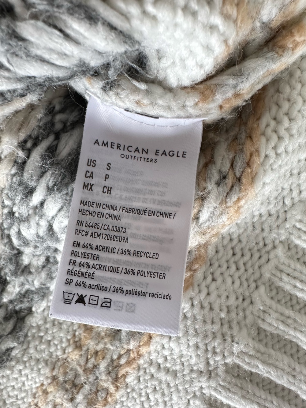 AE Cottagecore Fair Isle Pattern Knit Pullover Sweater Cream Tan Boho Oversized - Picture 5 of 8